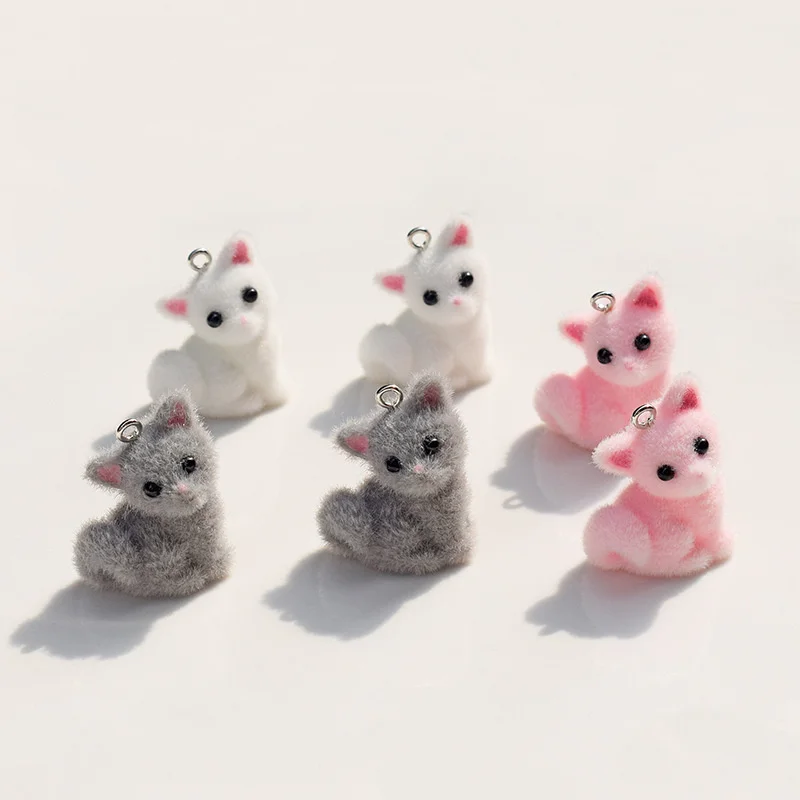 2pcs 3D Kawaii Fox floccaggio Charms Cute Cartoon Animal Ornament ciondolo orecchino portachiavi accessori per artigianato fai da te gioielli Make