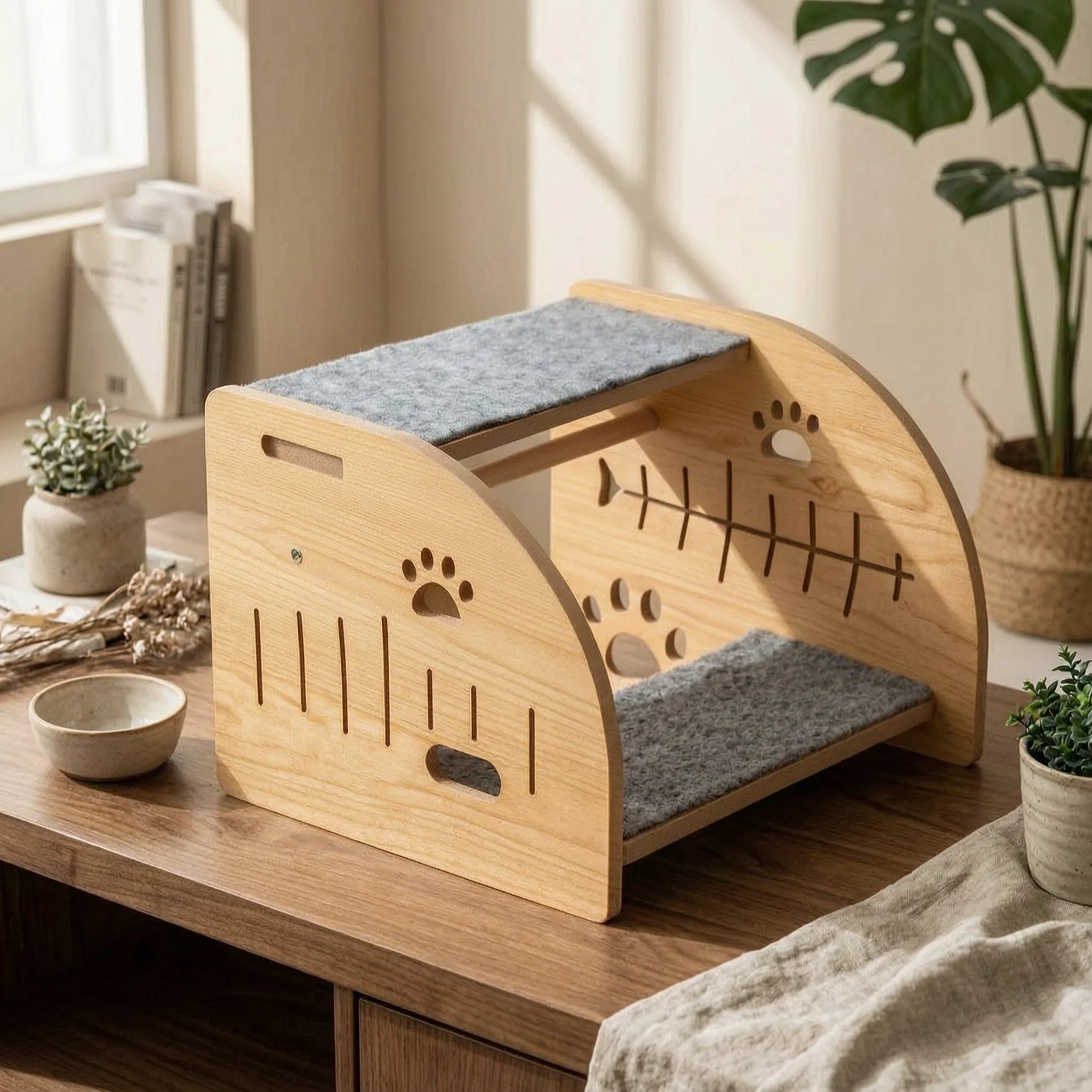 

Wooden Pet Staircase Freestanding Pet Ramp Ladder Sofa Step Stool Solid Wood Frame Indoor for Bed