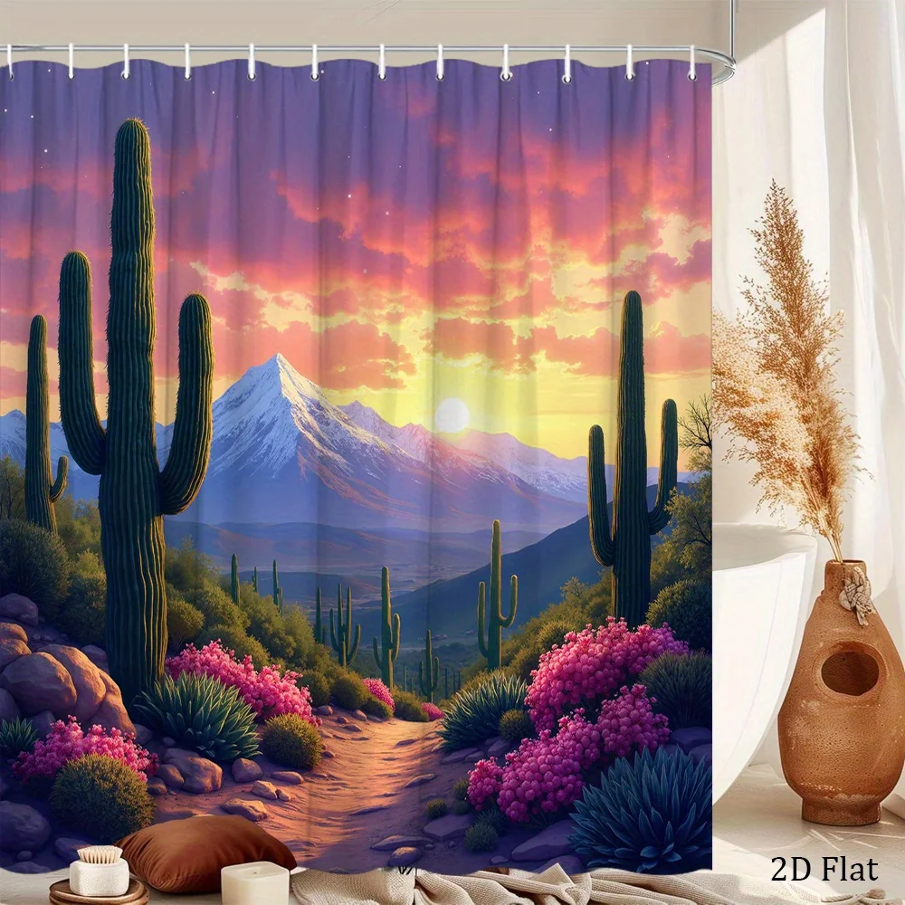 

Занавеска для душа с принтом пустынного заката и кактусов, с изображением заснеженных гор, полиэстеровая занавеска для ванной с крючками для декора в стиле бохо