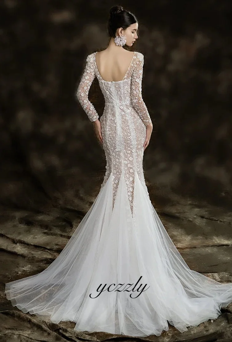 Vestido De Novia Sirena abito da sposa di lusso abiti a maniche lunghe pizzo Corte Sirena Noiva Largo Fiesta Boda Invitada Casamento