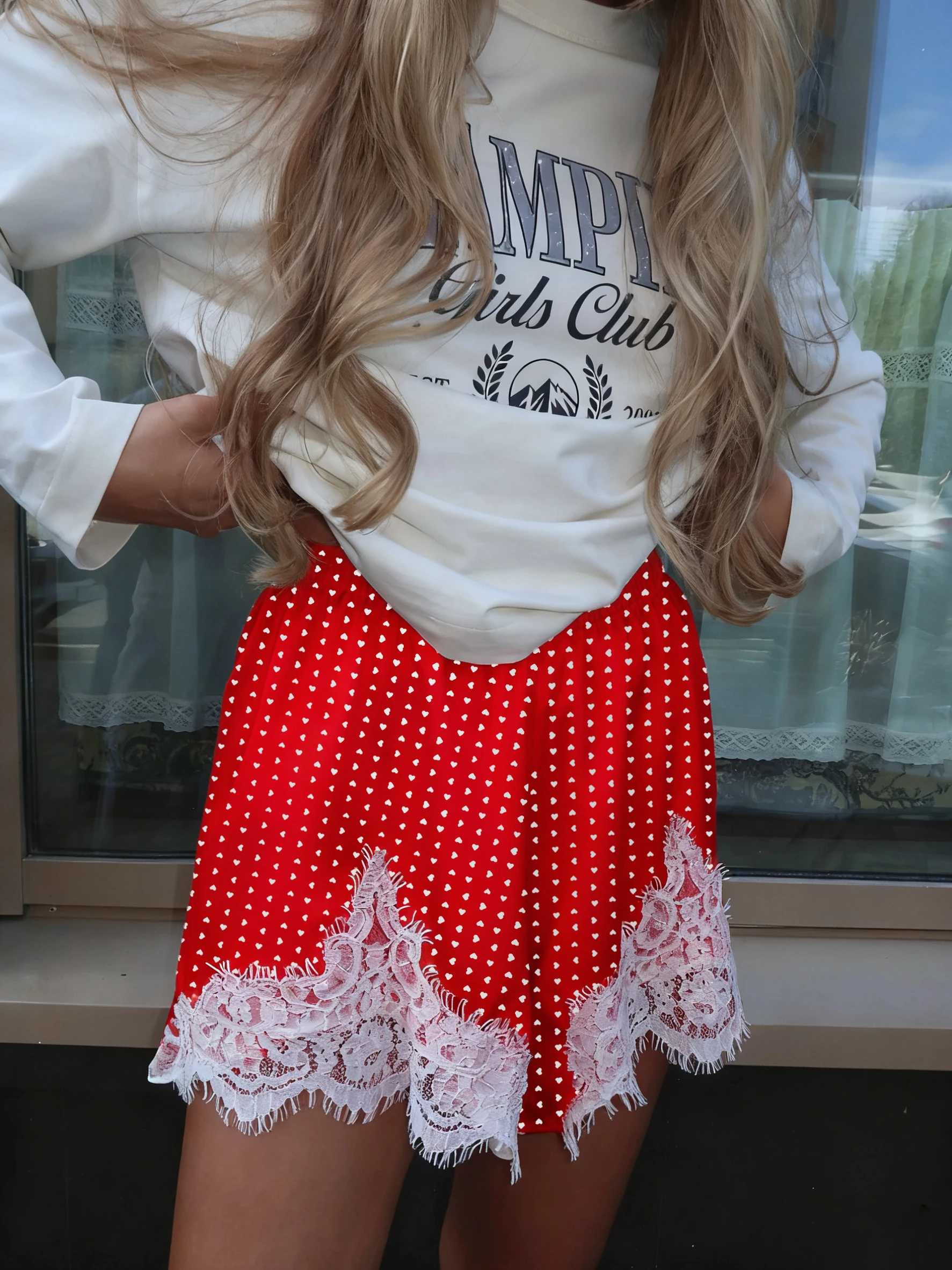 Women's Mini Shorts Dot Print Lace Patchwork Elastic Waist Casual Summer Female Stain Lounge Shorts