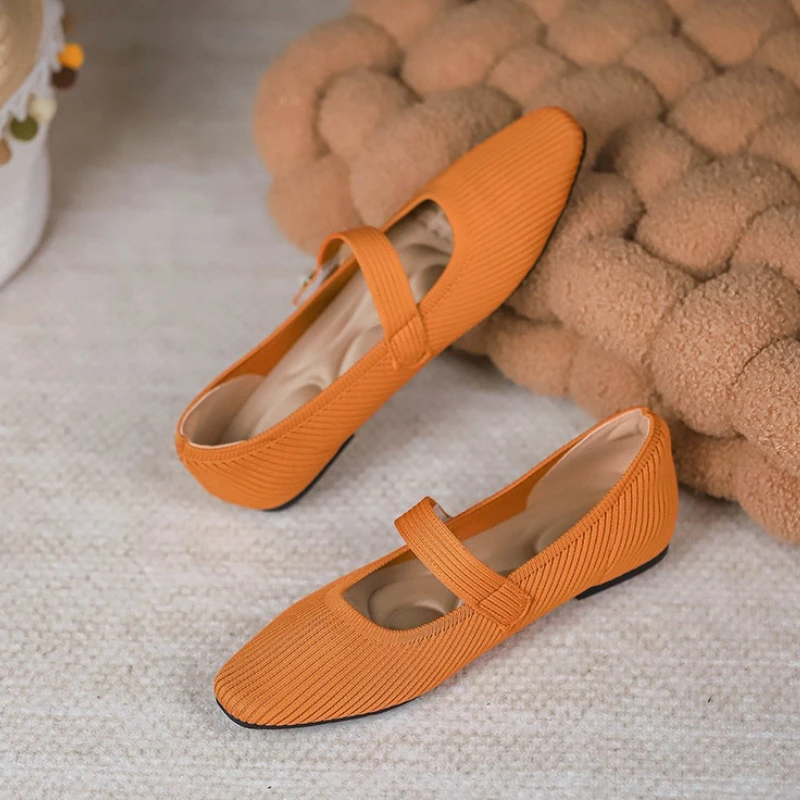 

New Women's Knitted Slip-On Flat Shoes Square Head Design Breathable Comfortable Casual Style Suitable for All Seasons