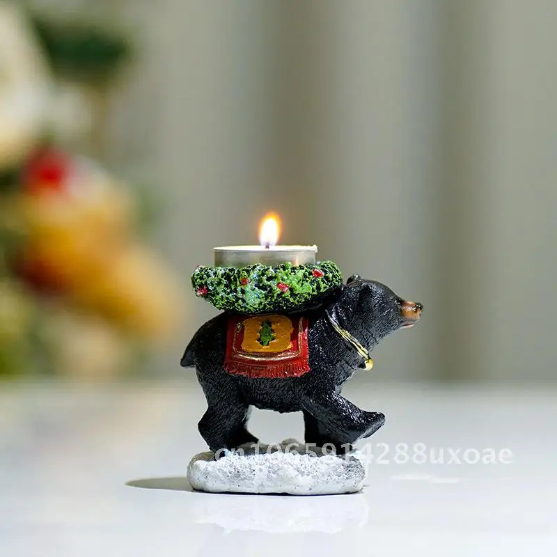 

European-style Black Bear Candlestick Ornaments Resin Vintage Candle Cup Tray Creative Home Entrance Crafts