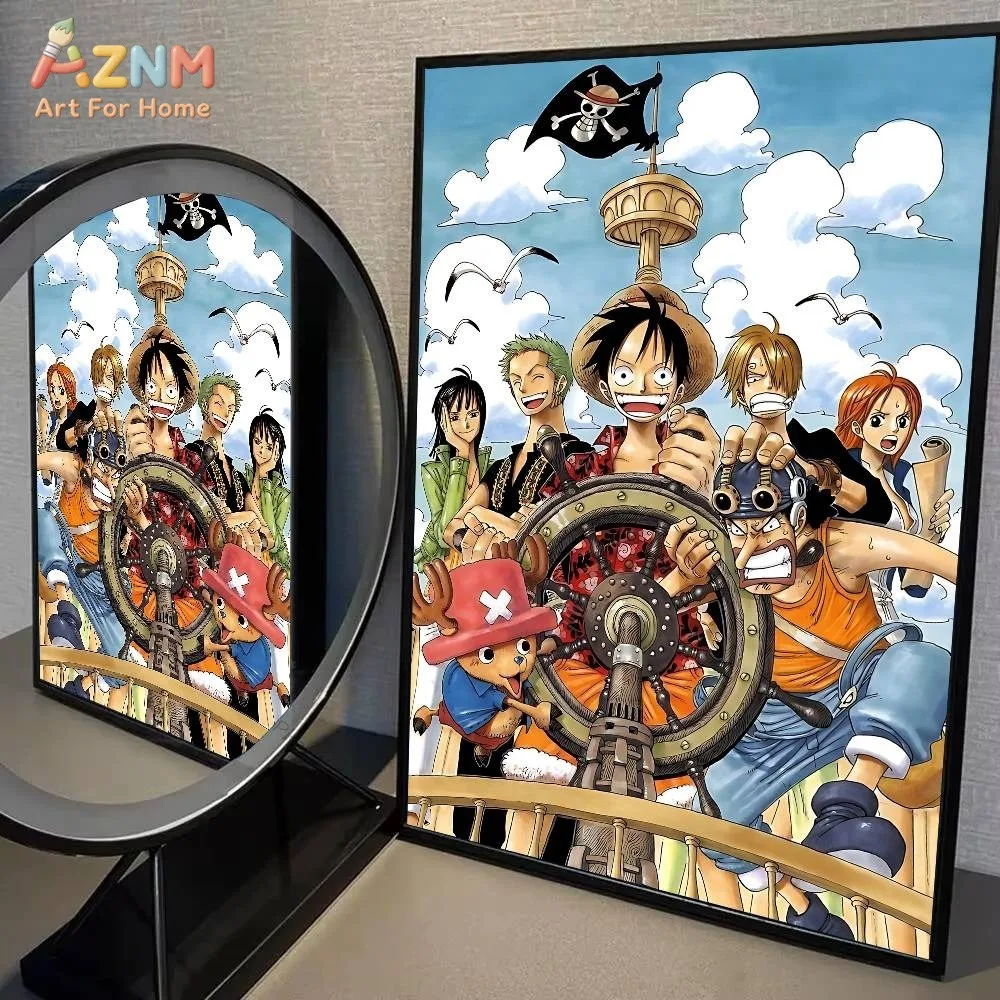 AZNM One Piece Anime Canvas Wall Art Gear 5 Nika Luffy Nami Brook Crocodile Nico Robin HD Print Frameless Painting Japanese Mang view 3