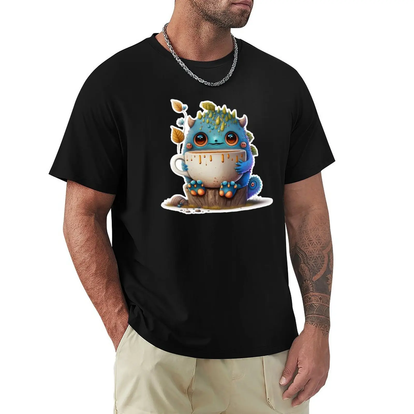Cute Cute Creature with Hot Chocolate #2 T-Shirt Casual Lightweight Short Sleeve Top