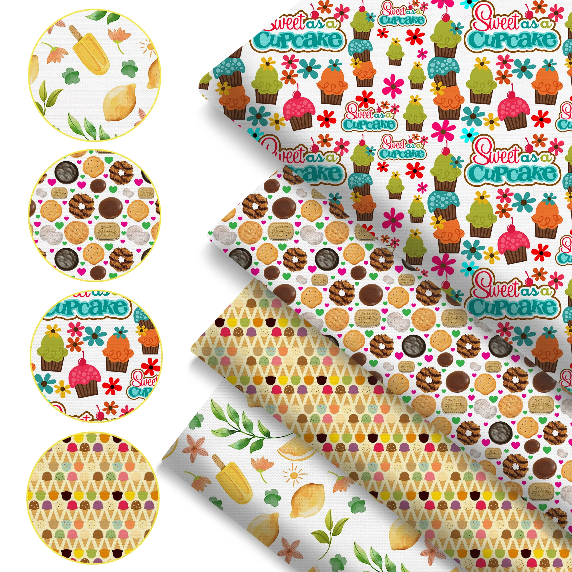 Pre-cut 4Pc/set 7.87x7.87inch(20x20cm) cake series Precut Quilting Fabric Fat Quarter Fabric Bundle, Polyester Quilting Squares