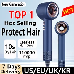 Secador de cabelo sem folhas profissional, Salão Secadores de cabelo golpe iônico negativo, Secador de ar quente e frio, 1600W