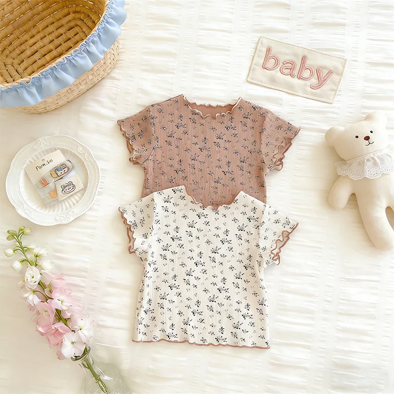 Ins Popular Kids Girls Pajama Set Summer Korean Style Floral Air Conditioner Clothes Comfortable Short Sleeve Sleeping Outfit