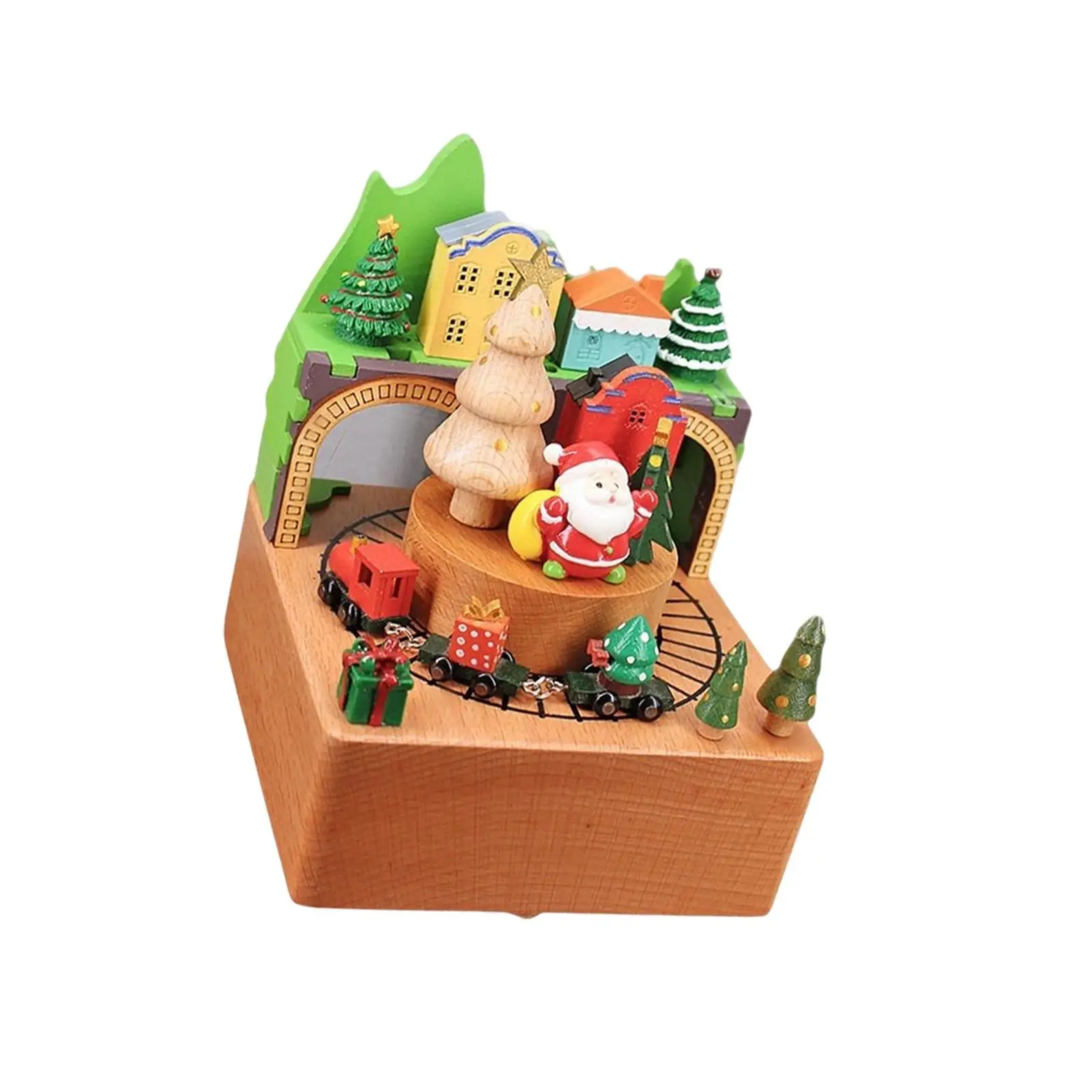 Wooden Music Box Gift Collectible Christmas Decor for Home Bedroom Fireplace