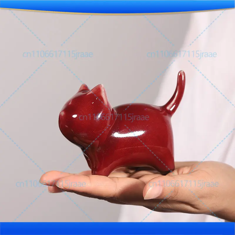 Jun porcelain kiln becomes confident cat pendulum handmade Jun porcelain ornament
