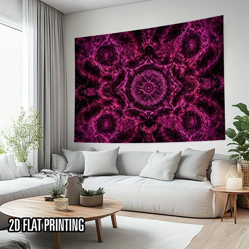Psychedelic Mandala Tapestry Wall Hanging, Pink Purple Fractal Abstract Geometric Kaleidoscope Art Bedroom Dorm Home Art Decor
