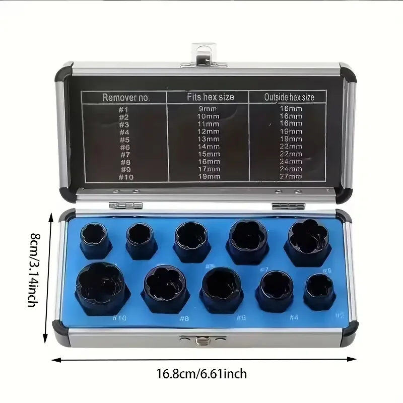 10PC Broken Nut Bolt Extractor Socket Head To Take Hexagonal Screw Tool Screws Remover Threading Tool Kit Black Nuts Set