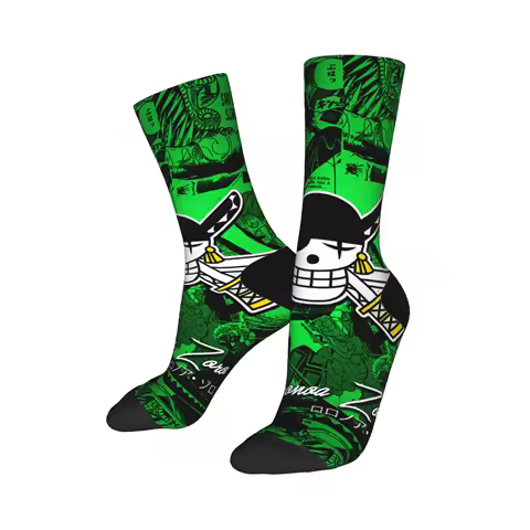 Funny Roronoa Zoro Anime Manga Basketball Socks One Piece Polyester Crew Socks for Unisex Non-slip