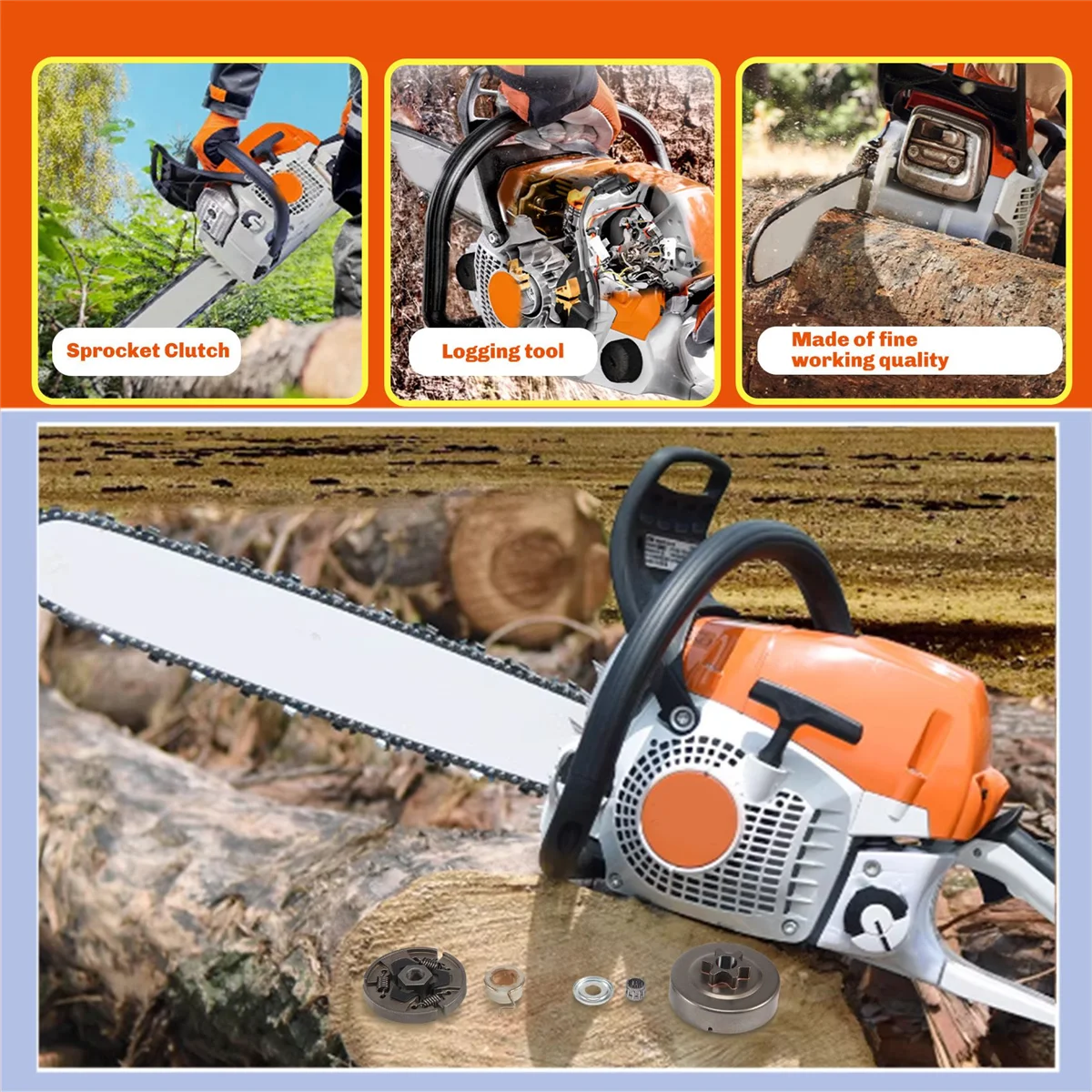 Embrague de piñón de 3/8 pulgadas para motosierra Stihl 017 018 021 023 025 Ms170 Ms180 Ms210 Ms230 Ms250 con arandela Kit de clip electrónico de repuesto