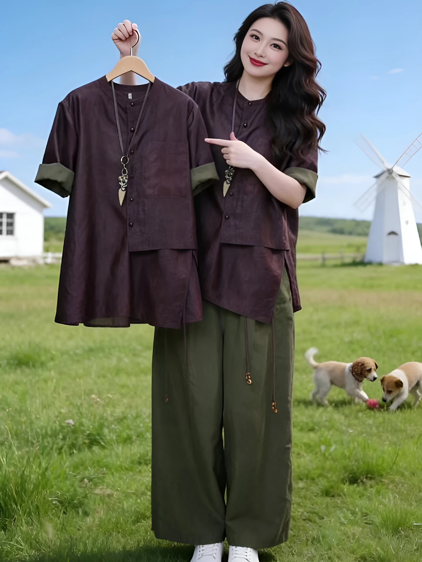Elegant Casual Commute Versatile Fashionable Shirt Women's Loose Wide Leg Pants Set Summer New Style High Waist Button up