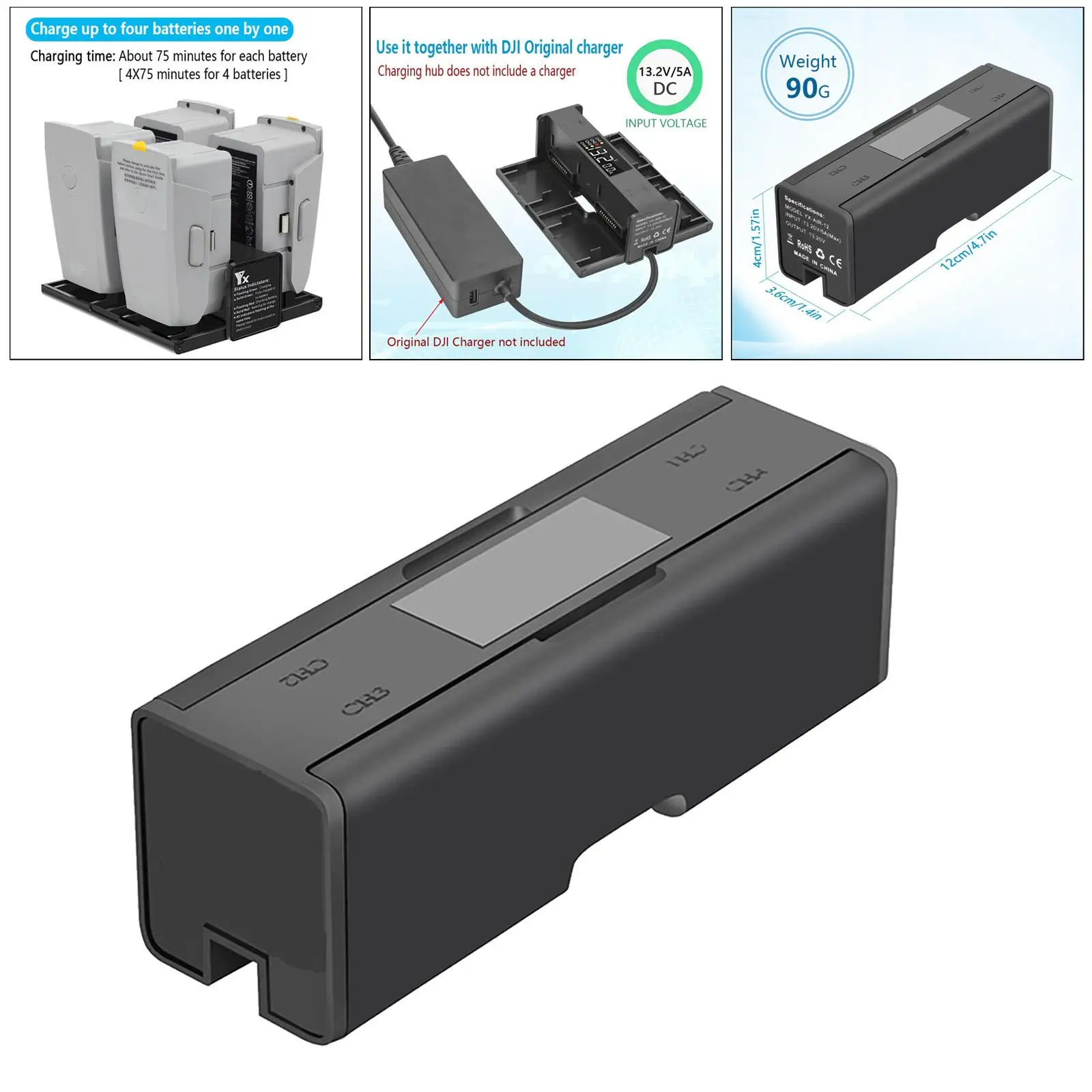 4 in 1 Portable Folding Charging Hub for Mavic Air 2/ 2S Drone Battery Smart Charger view 4