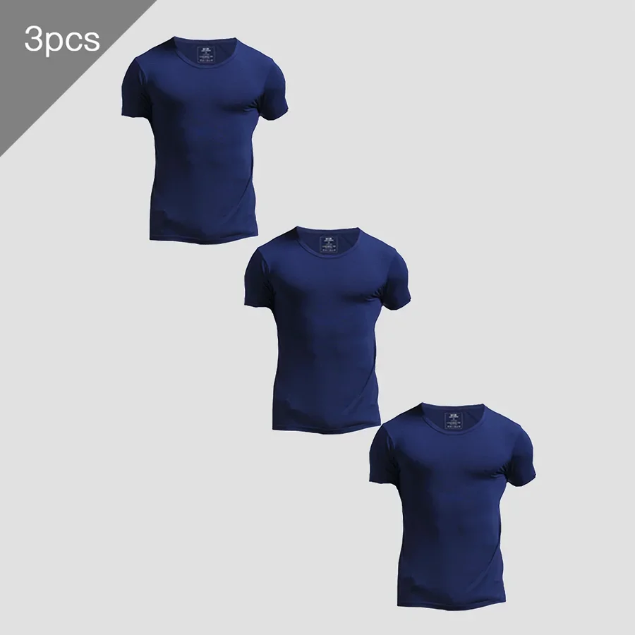

3PCS Men's Summer Short Sleeve T-shirt, Thin Crew Neck Slim Fit Vest, Sports Solid Color Undershirt