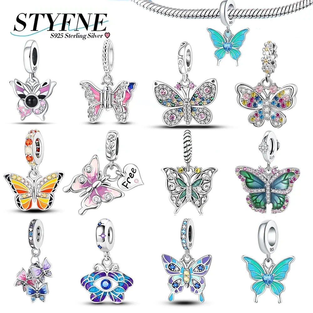 

Elegant Butterfly Charm 925 Silver Original Colored Zircon Fly Butterflies Charms Beads Fit Bracelet DIY Jewelry for Women Gift