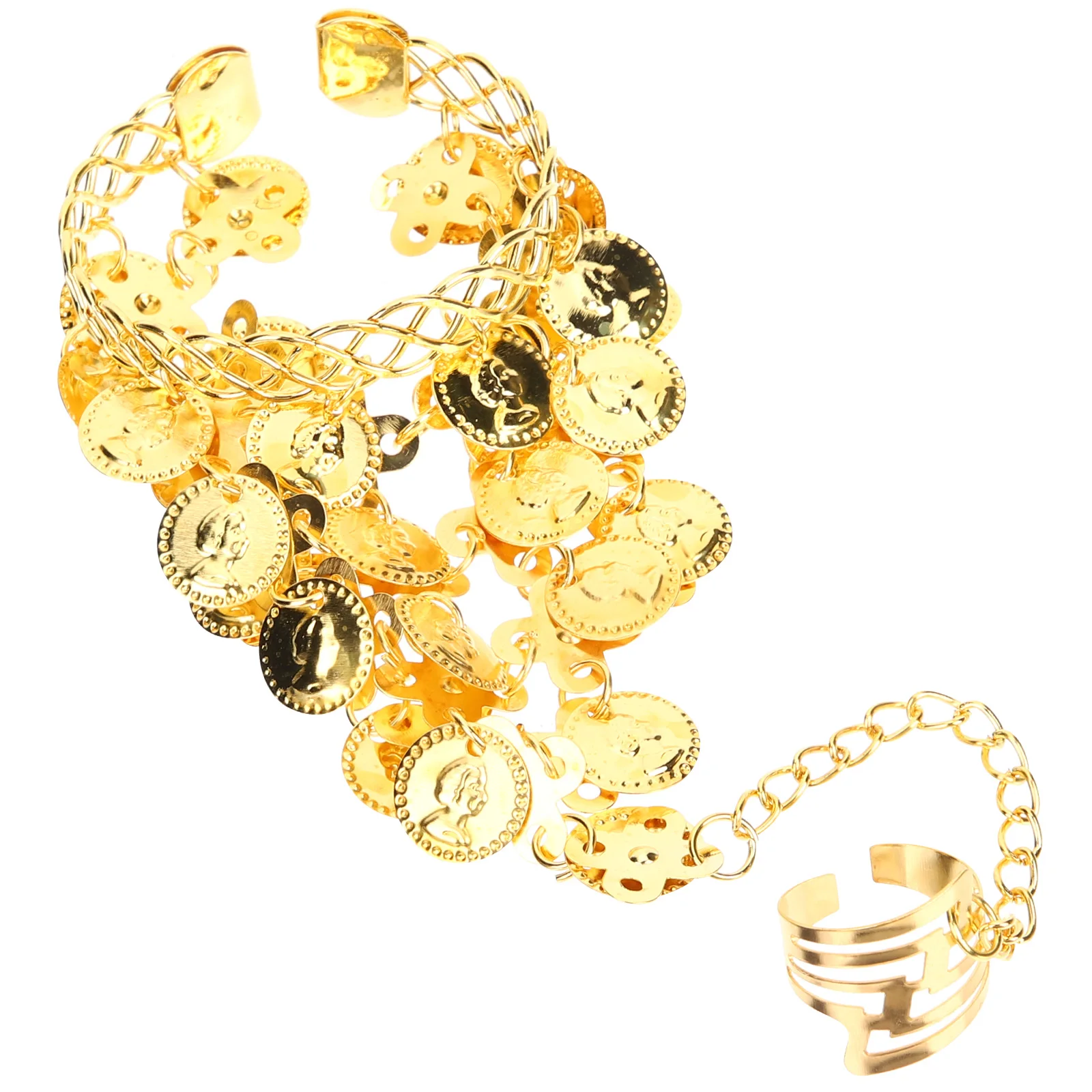 

2pcs Dance Bracelet Stylish Alloy Belly Dancer Accessories Women Wristlets Finger Ring Costume Jewelry Metal Bracelet