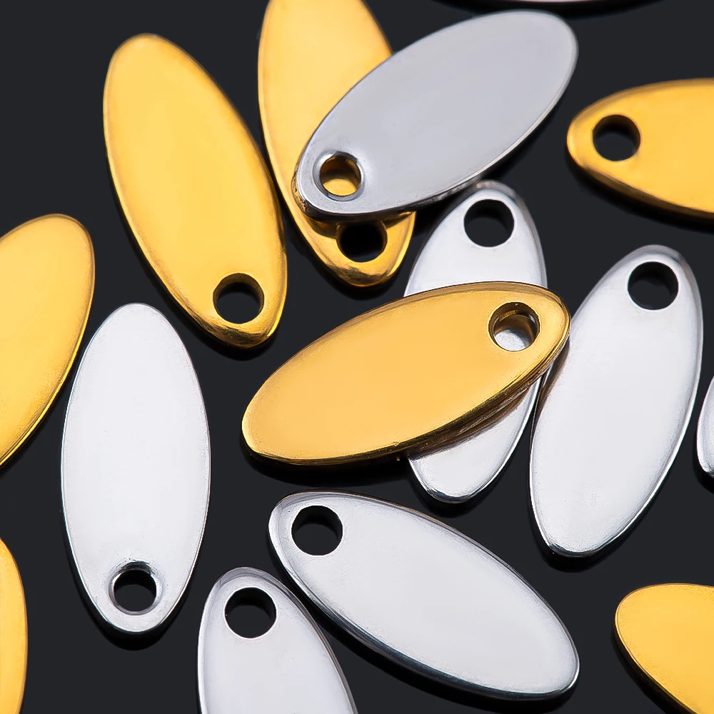 20pcs Gold Color Stainless Steel Customized Pet Tag Oval Pendants DIY Necklace Bracelet Earing Jewelry Making