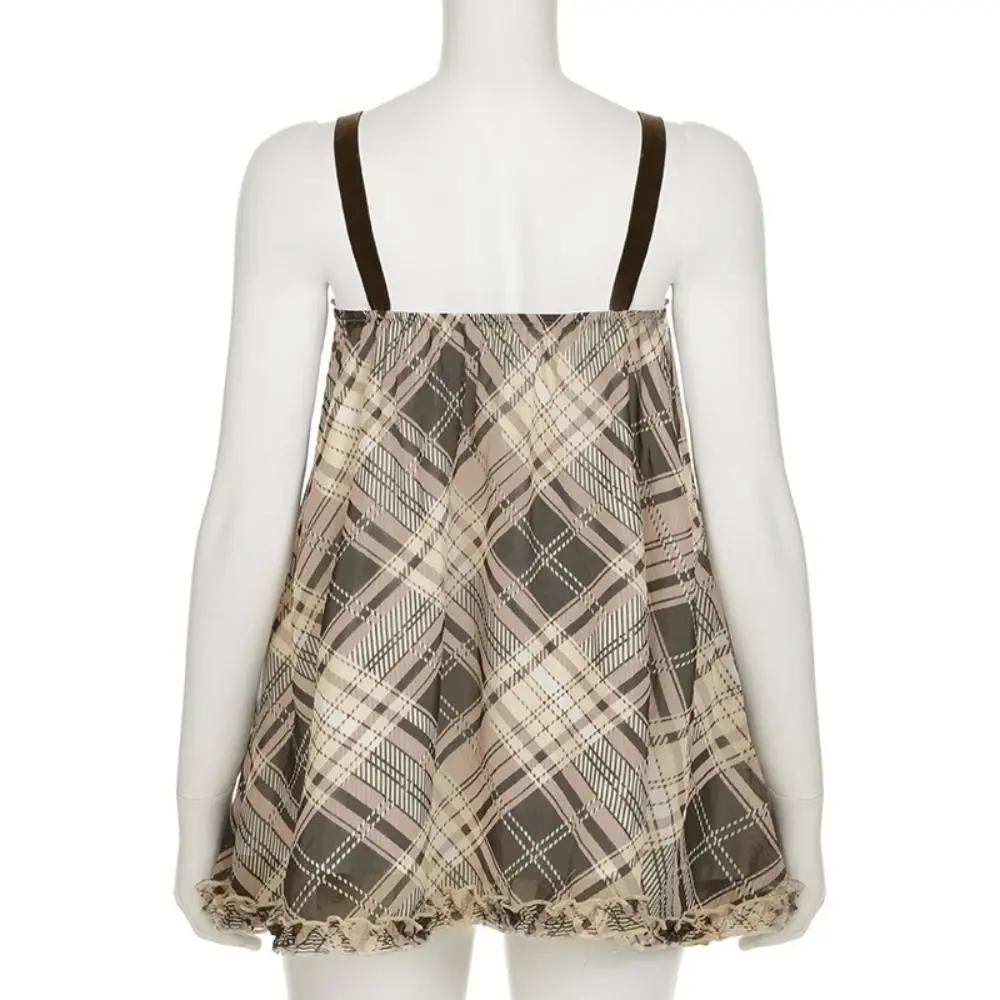 New All-Match Tank Top Loose Polyester Fiber Dresses Crop Patchwork Camisole