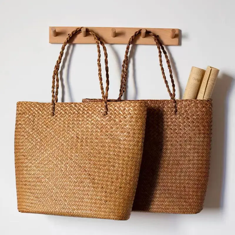 Handmade Straw Woven Storage Bags, Shopping Bags, Handbags, Large Capacity Woven Bags, Beach Bags, Picnic Storage Bags