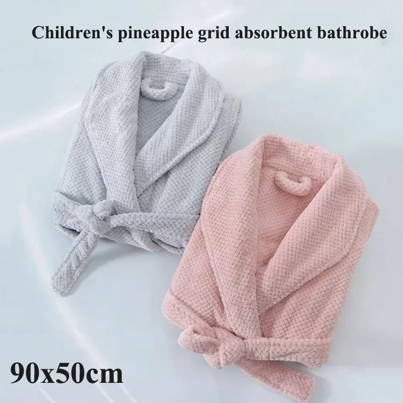 Children's pineapple grid absorbent bathrobe adjusted belt soft breathable sleepwear kids bath robes homewear