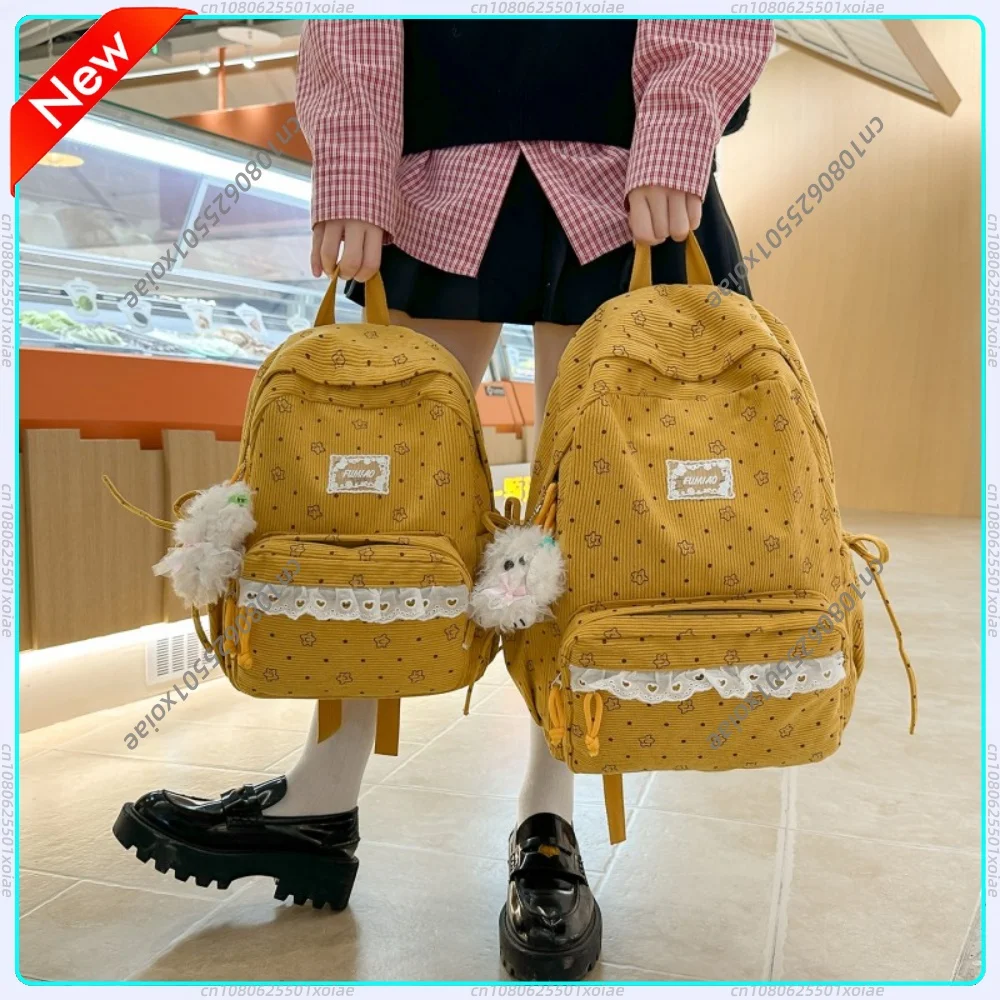 Polka Dot Print Floral Printed Kawaii Backpack Lace Trim Kawaii Stuff Y2K Aesthetic Backpack Cottagecore Bag for Girls