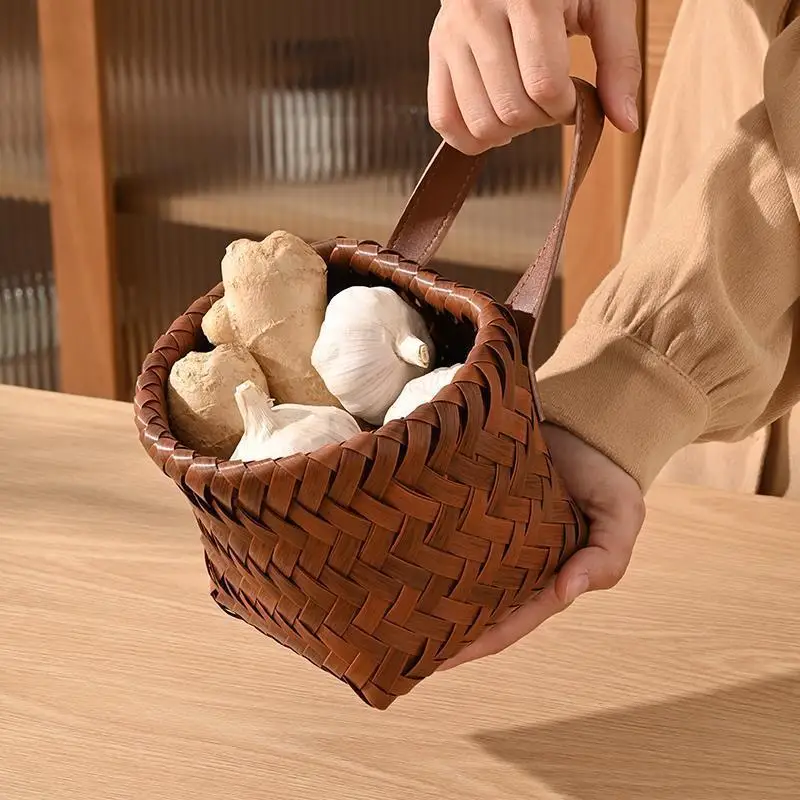 NewWall Hanging Basket Boho Style Hand-Woven Hanging Storage Baskets Kitchen Ginger Garlic Scallion Egg Fruit Storage Box