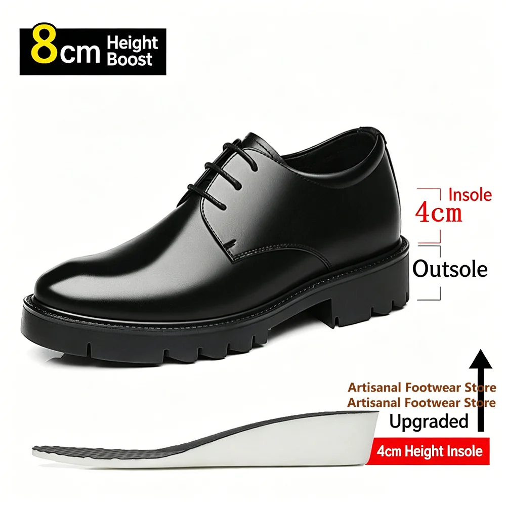 6cm/8cm/10cm Height Increasing Shoes for Men Breathable Inner Height Increasing Leather Shoes Business Formal Shoes Men's Shoes