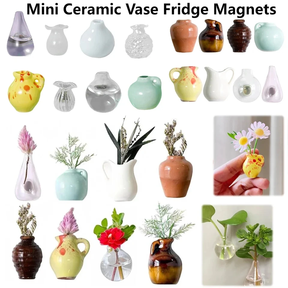 

12Pcs/Set Mini Ceramic Vase Design Magnet Refrigerator Magnet DIY Fridge Magnet For Flower Refrigerator Decorations Mini Vase