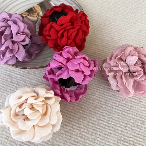 Imagen 2 del producto Pasadores románticos de flores rosas francesas para mujer, Clip de tiburón para cabeza trasera, agarre grande, tocado con Clip suelto, moda