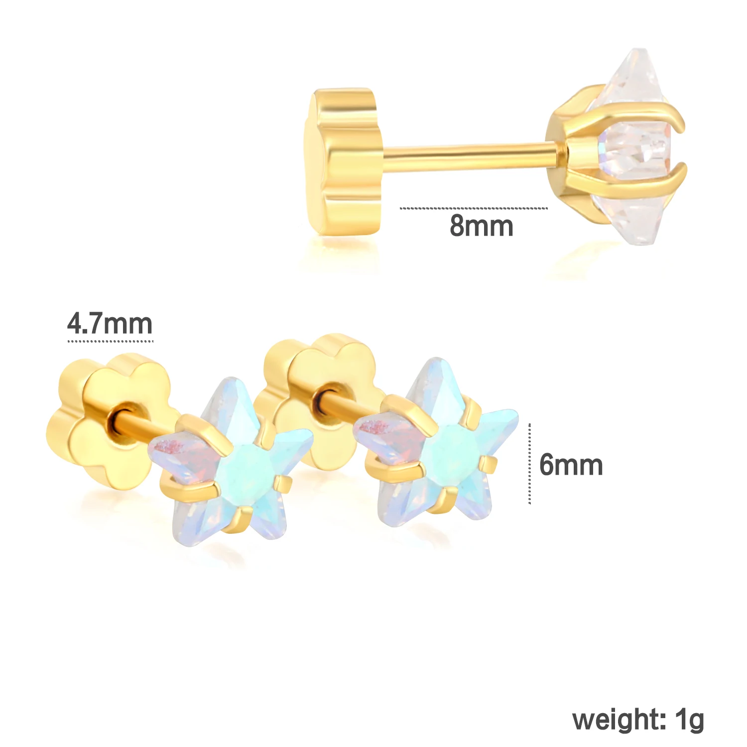 4 Paar Ohrstecker aus Edelstahl, bunte runde Zirkon-Ohrringe, zierliche, kleine, elegante, ästhetische Schmuckstücke, schlichte Modeversion – Detail 3