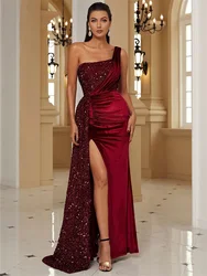 Sequins Glitter Fishtail Women Prom Dress Single Shoulder Off Party Gown Glamorous Sleeveless Evening Dress New Arrival In Stock