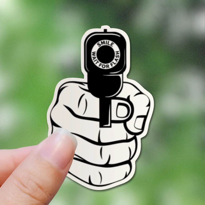 

Наклейка "Gun is ready" с надписью "Smile, wait for flash" - водонепроницаемая, для фонарика, графика Vait for Flash "yl для автомобилей, мотоциклов, ноутбуков