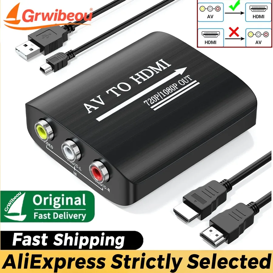 

1080P AV RCA To HDMI-compatible Converter RCA CVSB L/R Video Scaler Adapter Support 720p/1080p for PS1/PS2/PS3/Xbox/VHS/VCR