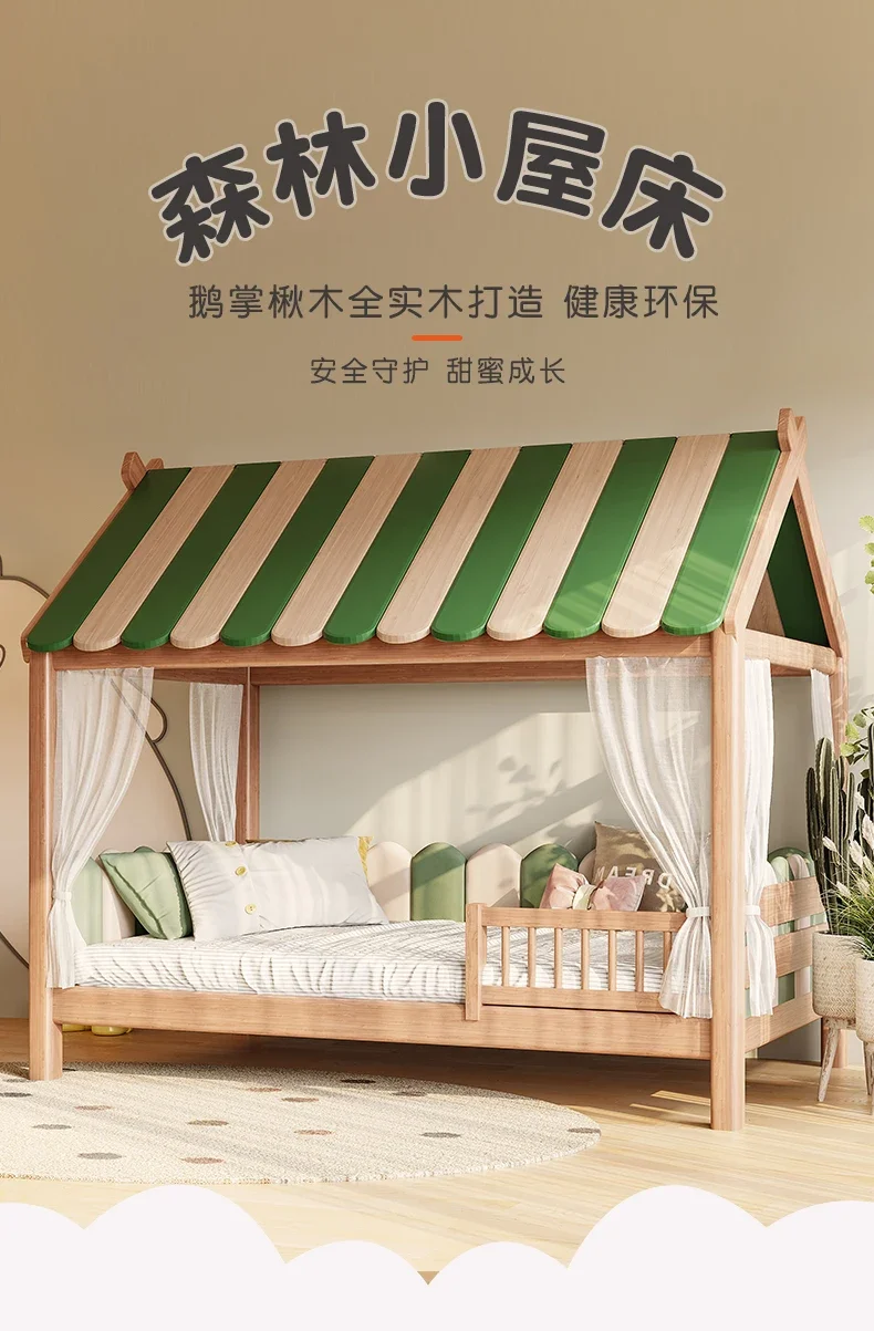 

All solid wood children's tree house bed tent wooden house single meter children with guardrail bed