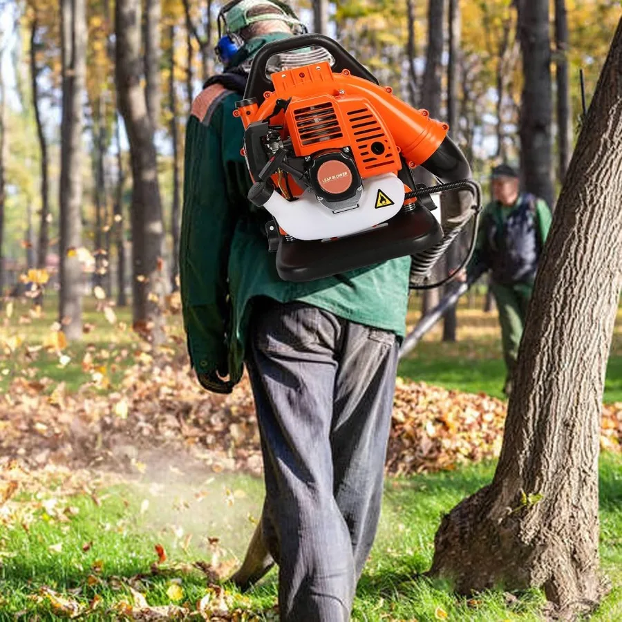 حقيبة الظهر تعمل بالغاز منفاخ أوراق الشجر 52CC 550CFM 2-السكتة الدماغية العشب منفاخ تبريد الهواء البنزين على ظهره منفاخ العشب مع شركة الهواء