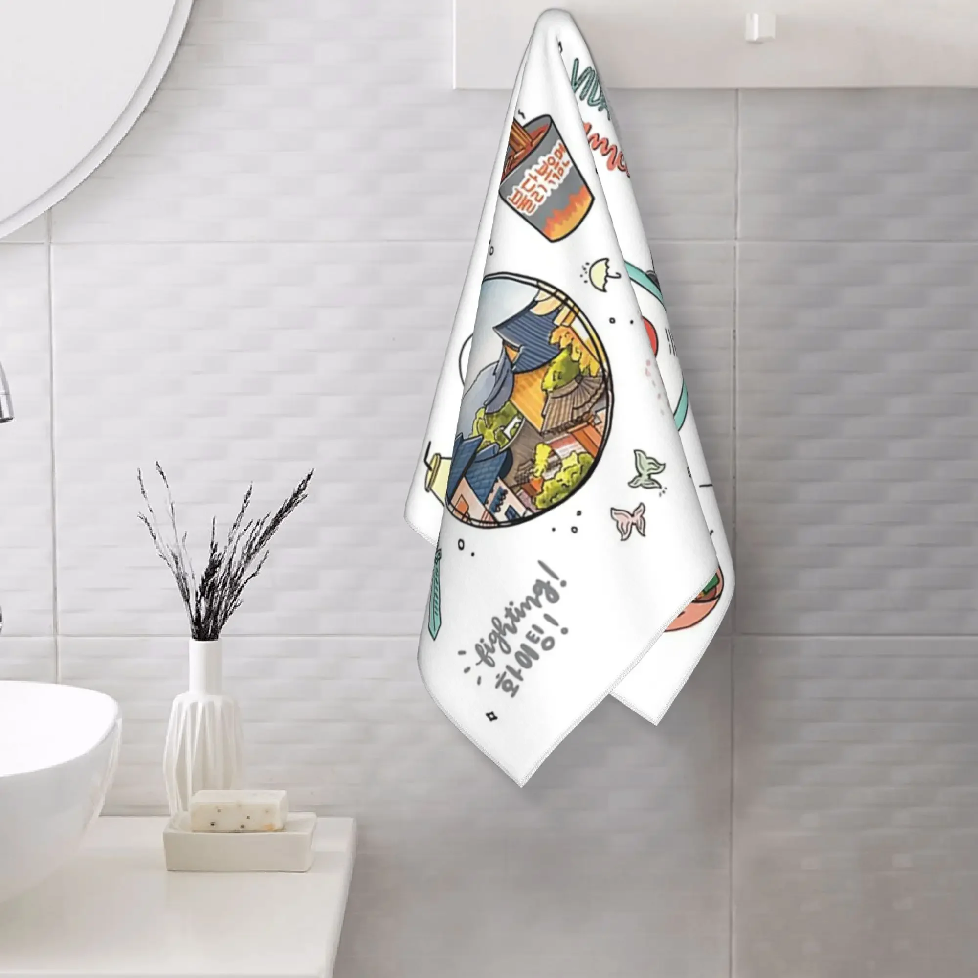 Toalla facial suave de algodón de secado rápido, transpirable, con diseño de flor de cerezo coreana, inspirada en el drama coreano K-drama, ideal para piscina y baño.
