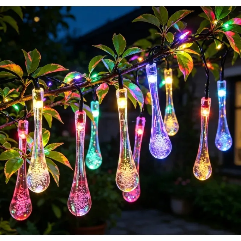luzes-de-fada-led-solares-em-formato-de-gota-d'Agua-ip65-a-prova-d'Agua-para-decoracao-externa-de-patios-jardins-e-festas-de-natal