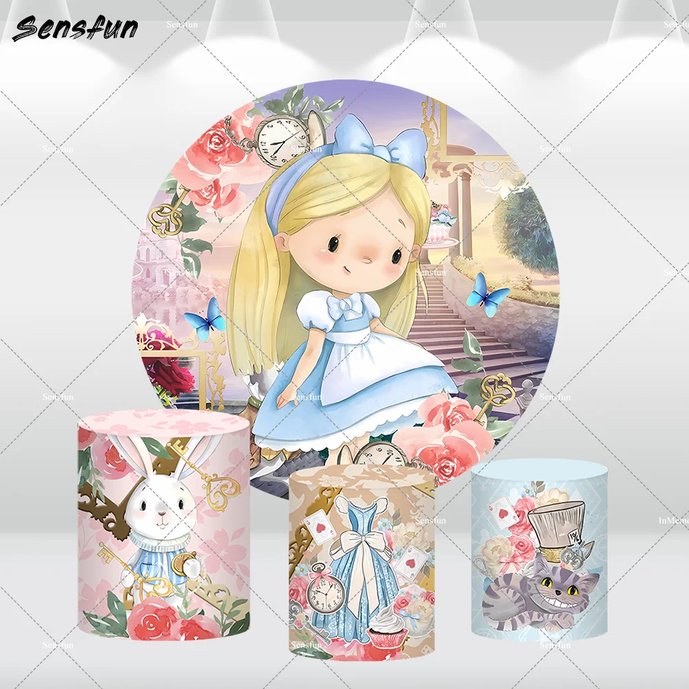 

Alice in Wonderland Party Decor Girls Round Backdrop Cover Fairy Princess Birthday Circle Photography Background Table Banner