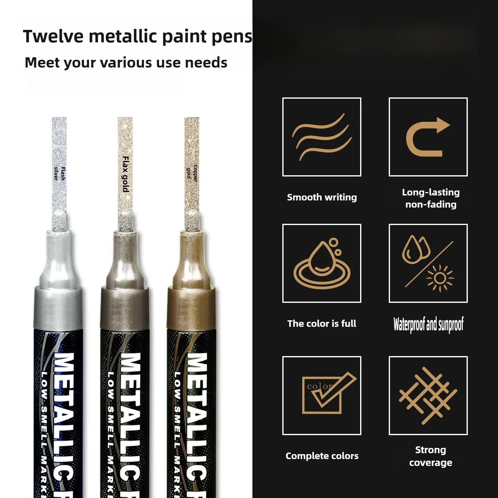 12 Colors Metallic Paint Pen for Tire Repair Waterproof Sunproof Metal Markers DIY Art Industrial Stationery School Supplies