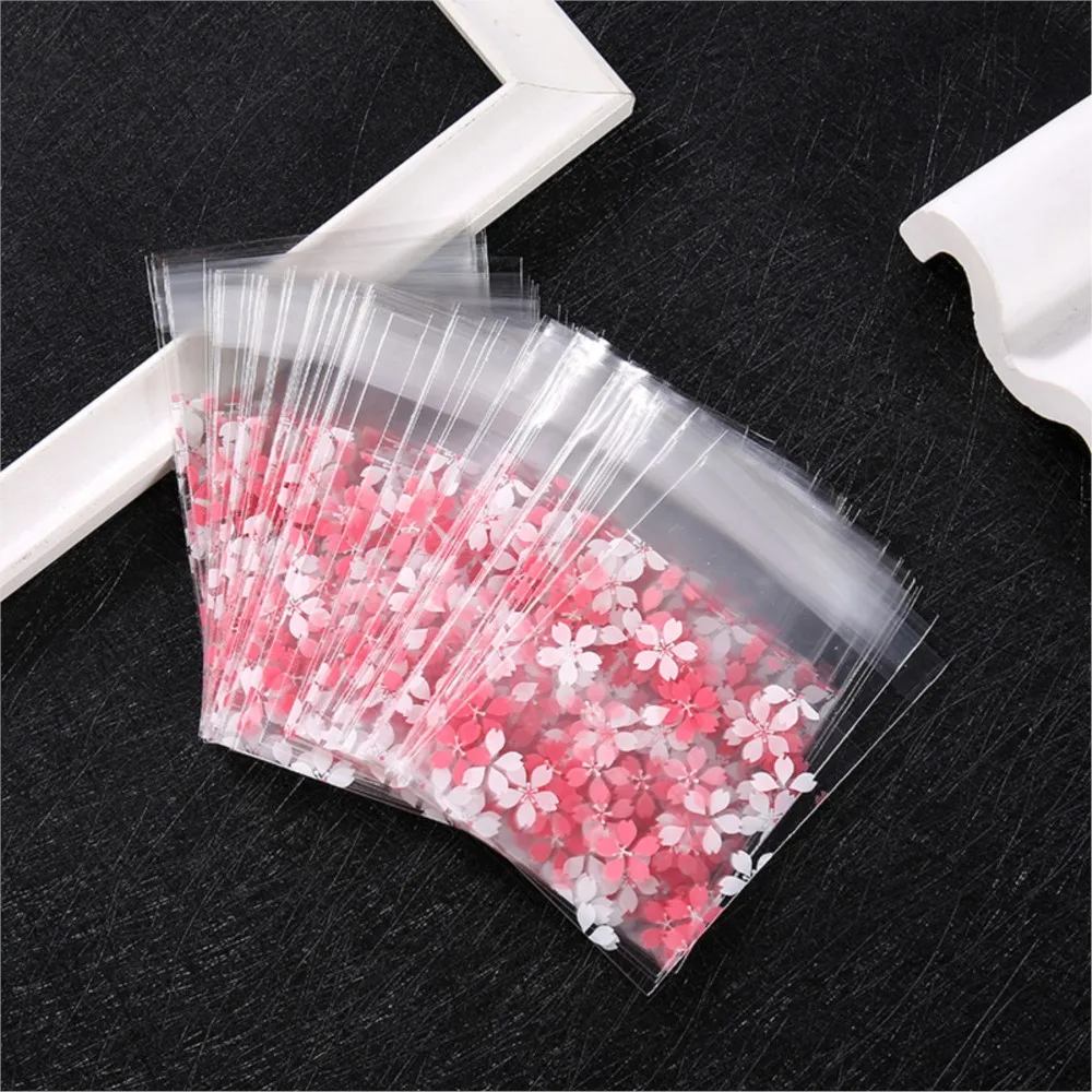 100Pcs Plastic Packing Bags for Biscuits Candy Cookies Flower Self-Adhesive Bags Jewelry Party Gift Packaging Supplies Material