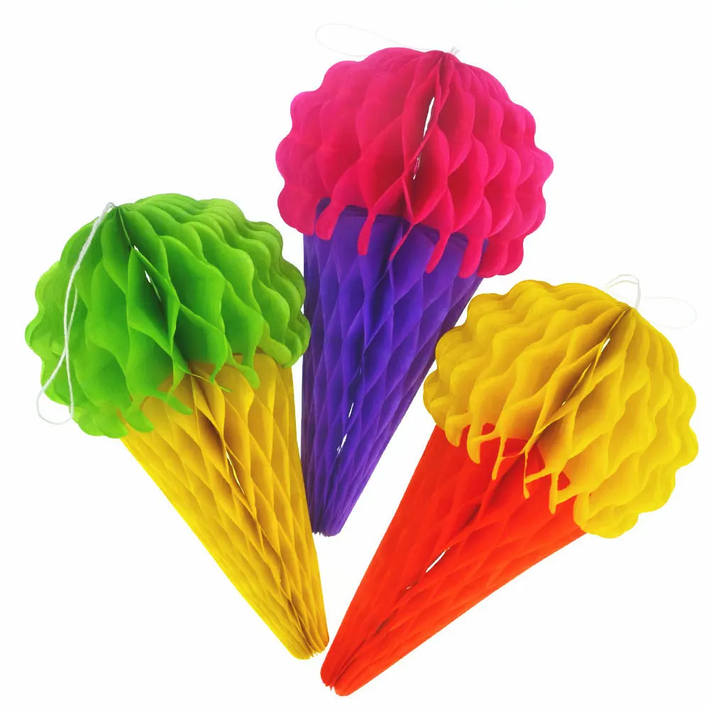 

Honeycomb Ball Hanging Paper Ice Cream Cone Decorations Colorful Birthday Party Wedding Festive Supplies Tissue DIY