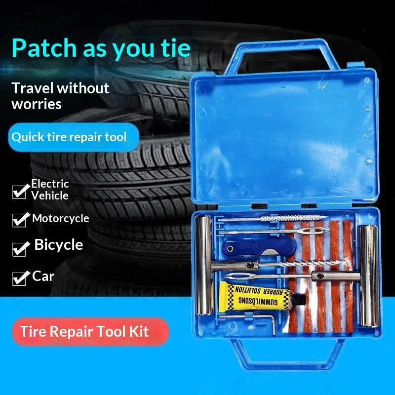 [G]Car Tire Repair Kit Heavy Duty Puncture Mending Emergency Tool Set with Box for ATV UTV Vehicle Use
