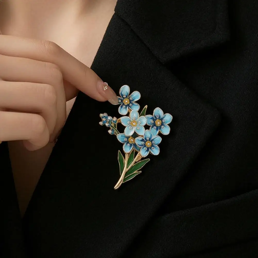 Forget Me Not Flower Brooch, Alloy Blue Floral Lapel Pin, Memorial Enamel Brooch Pin for Coat, Weddings Valentine's Day Gift
