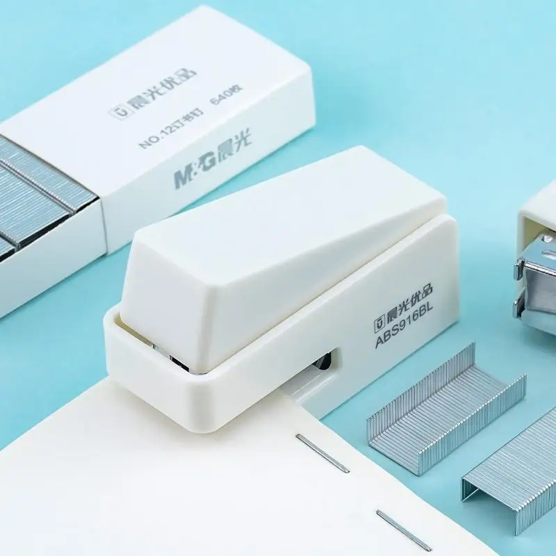 M&G Mini Stapler Set with Anti-pinch Design, Pure White, Simple and High-value, Student-friendly and Labor-saving