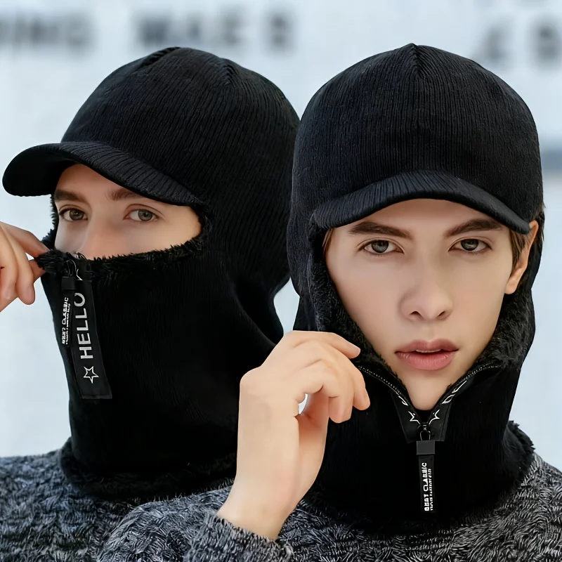 1pc Unisex Winter Knit Hat - One-Piece Balaclava Beanie,  Thickened, Windproof, Cold-Resistant, Warm with Ear Protection