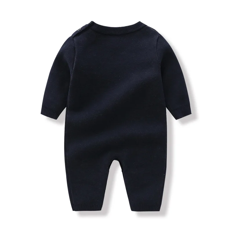 Autumn Winter 2024 Ins Cartoon Bear Print Newborn Boys Jumpsuit Long Sleeve Horn Button Baby Boys Bodysuit Infant Boys Onesies