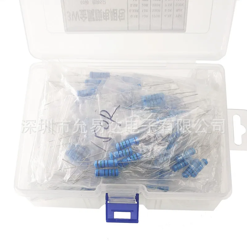 Paquete de resistencias de película metálica de 3W, caja de precisión 1% 0.1R-820K de uso común, 60 tipos, 5 piezas cada uno, totalizando 300 piezas